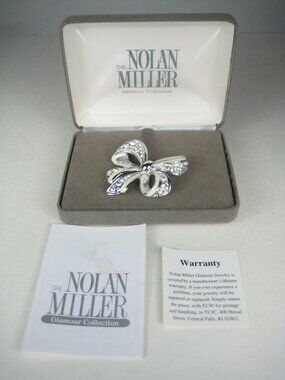 Nolan Miller Brooch Shining Spirit Bow Pin Silvertone Rhinestones NEW WEAR BOX